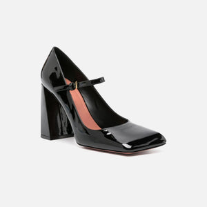 Amina Muaddi Charlotte Pump Block Heel 95mm Patent - Black