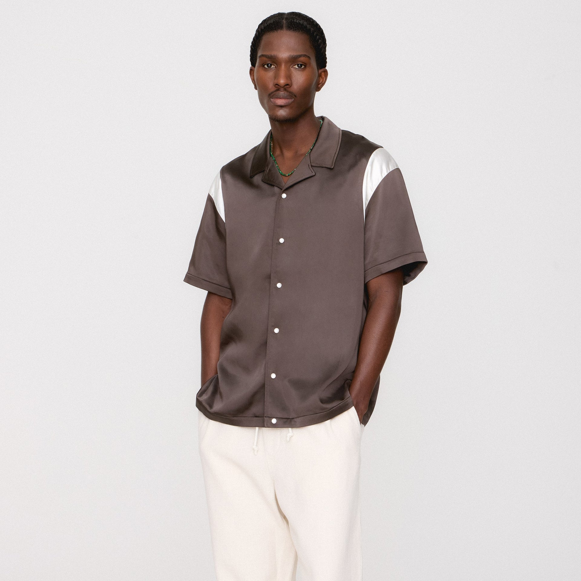 &Kin Washed Satin Landon Souvenir Shirt - Kindling