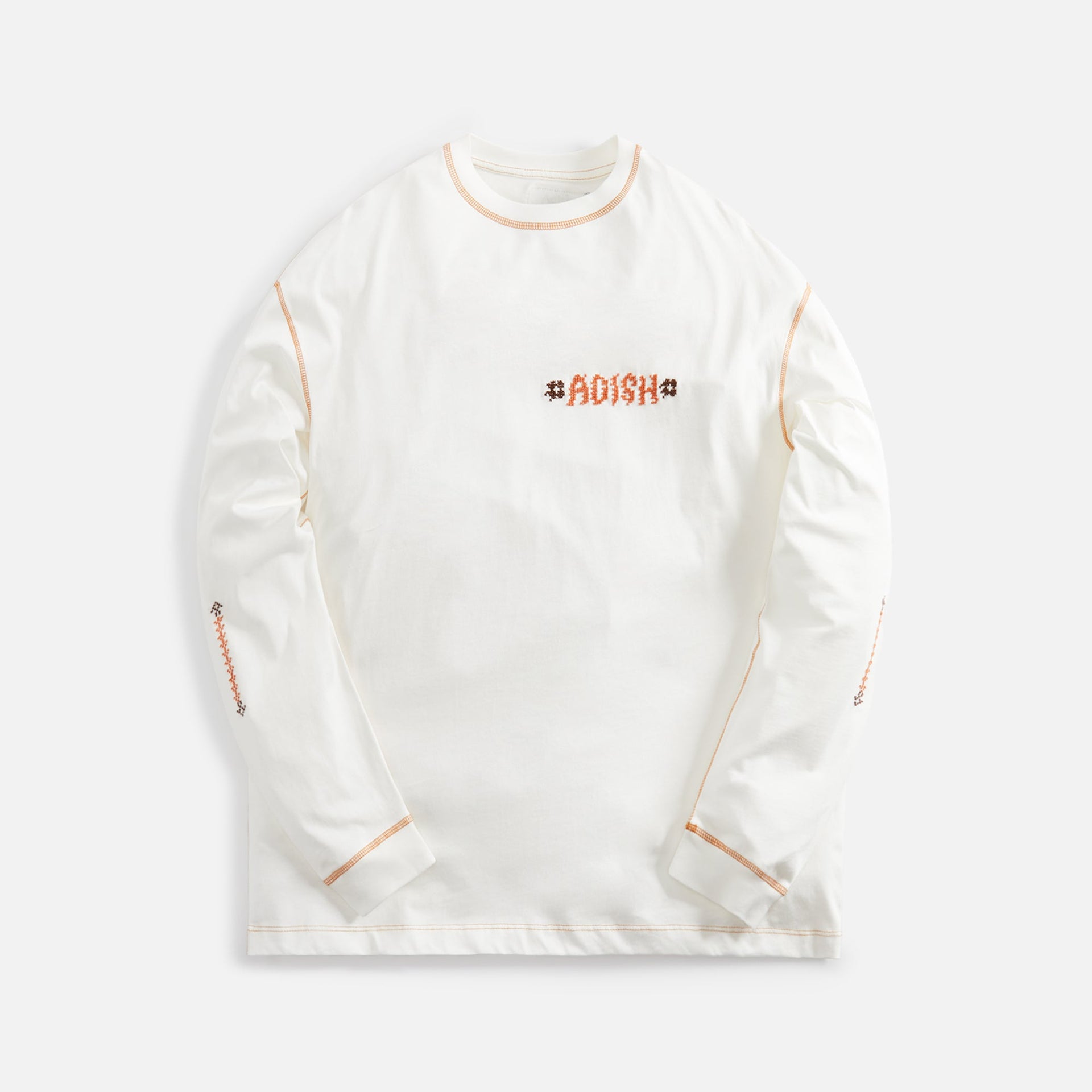 Adish Tatreez Logo Contrast Stitched Long Sleeve Tee - White