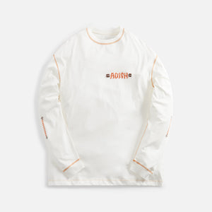 Adish Tatreez Logo Contrast Stitched Long Sleeve Tee - White