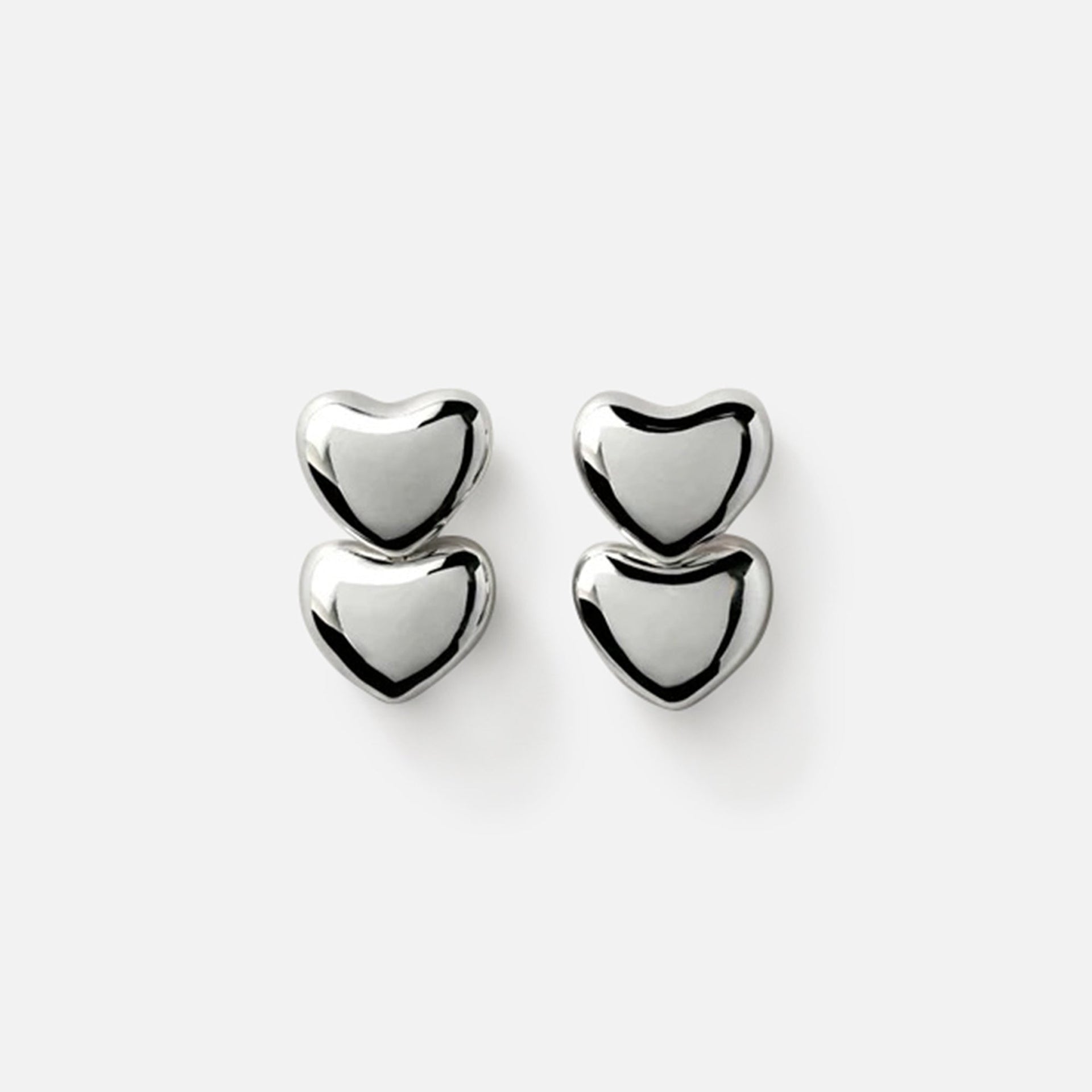 Annika Inez Dual Voluptuous Heart Earrings - Silver