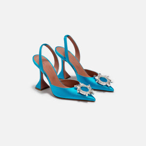 Amina Muaddi Begum Sling Satin Azur CL Heel - Blue