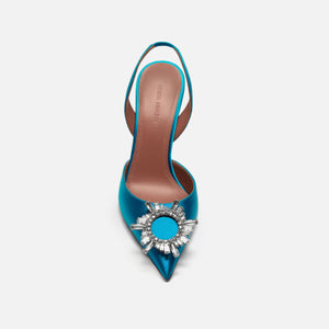 Amina Muaddi Begum Sling Satin Azur CL Heel - Blue