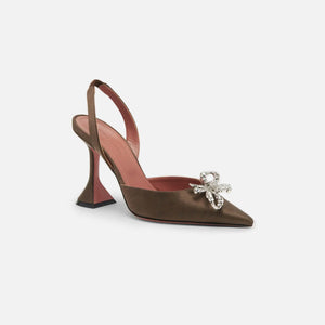 Amina Muaddi Rosie Sling Satin CL Heel - Acid Brown