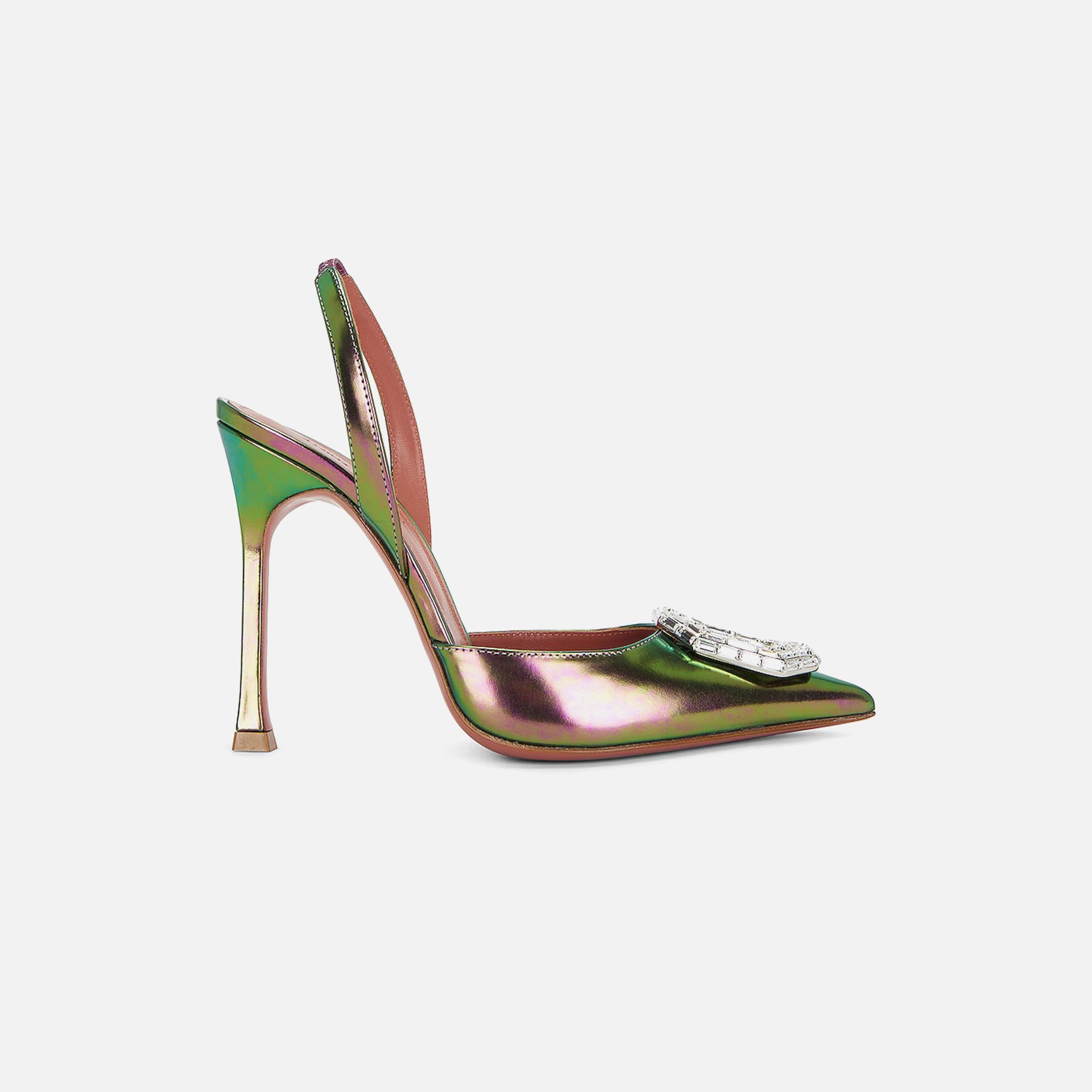 Amina Muaddi Camelia Sling SR Heel 90mm Patent - Petroleum Green