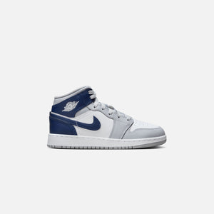 Jordan GS Air Jordan 1 Mid - White / Midnight Navy / Wolf Grey