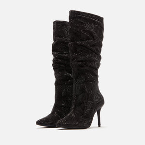 Black Suede Studio Geni Boot - Black Crystal Embellished Suede