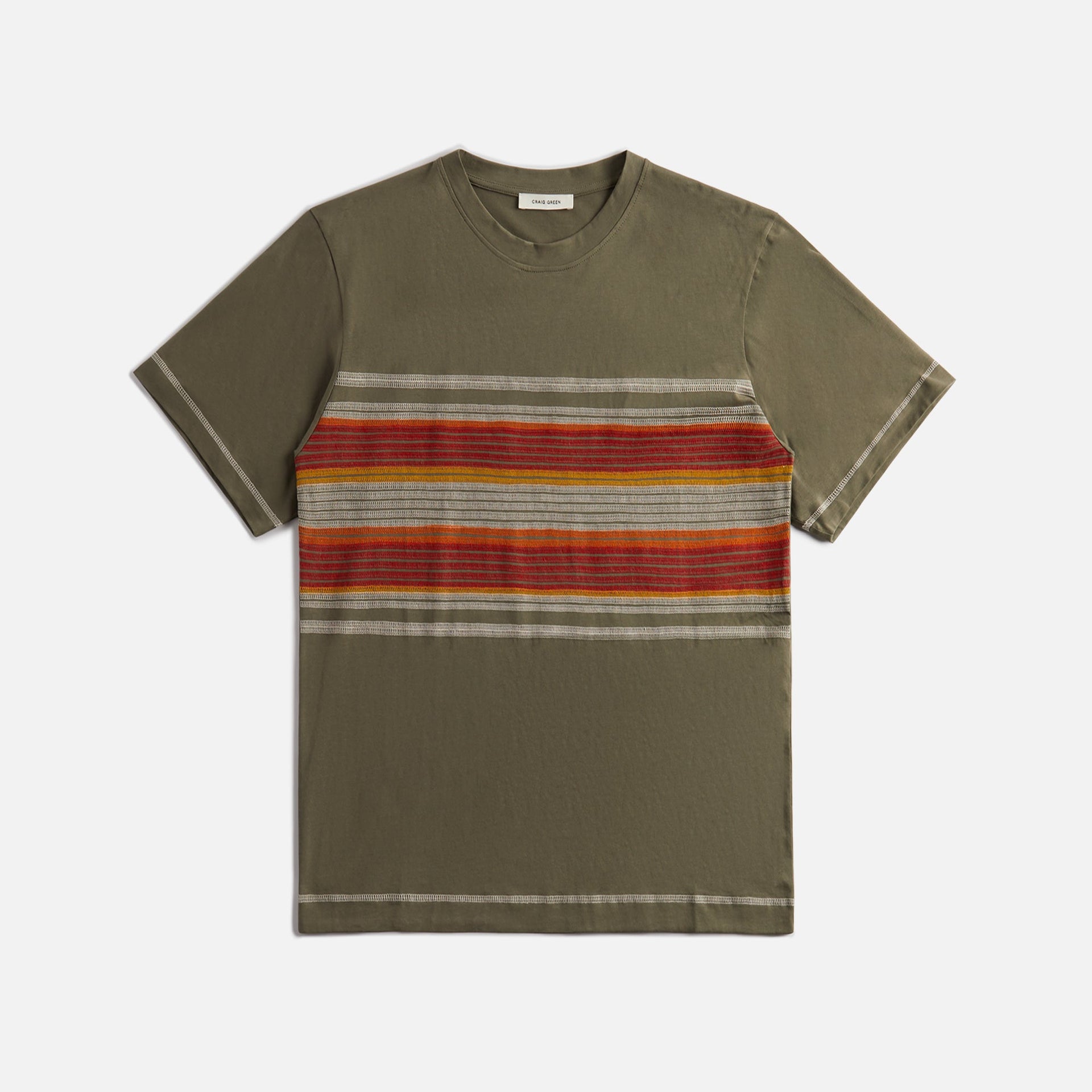 Craig Green Flatlock Stripe Tee - Olive