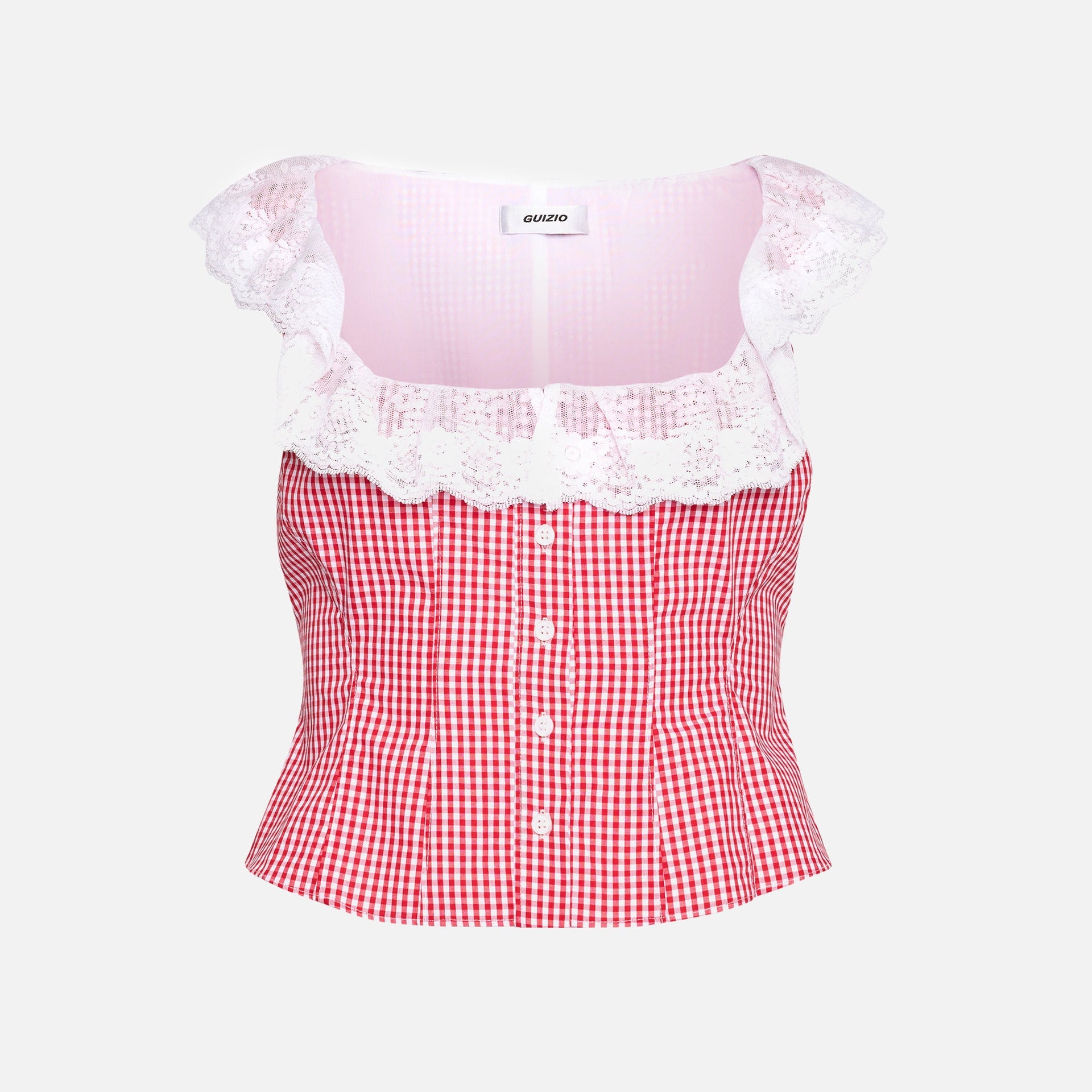 GUIZIO Paloma Top - Gingham Poppy / White