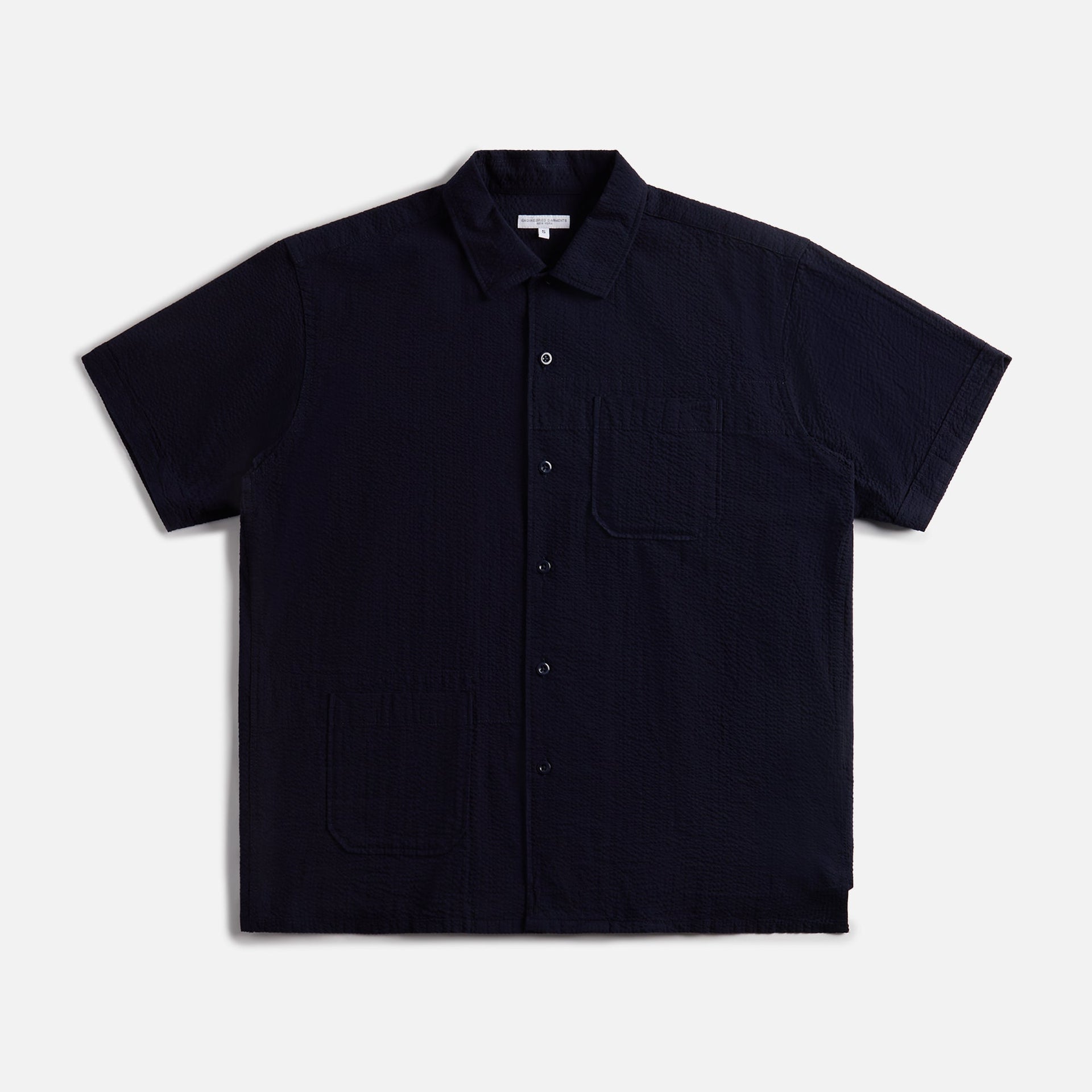 Engineered Garments Camp Shirt - Dark Navy Tone - Tone Seersucker