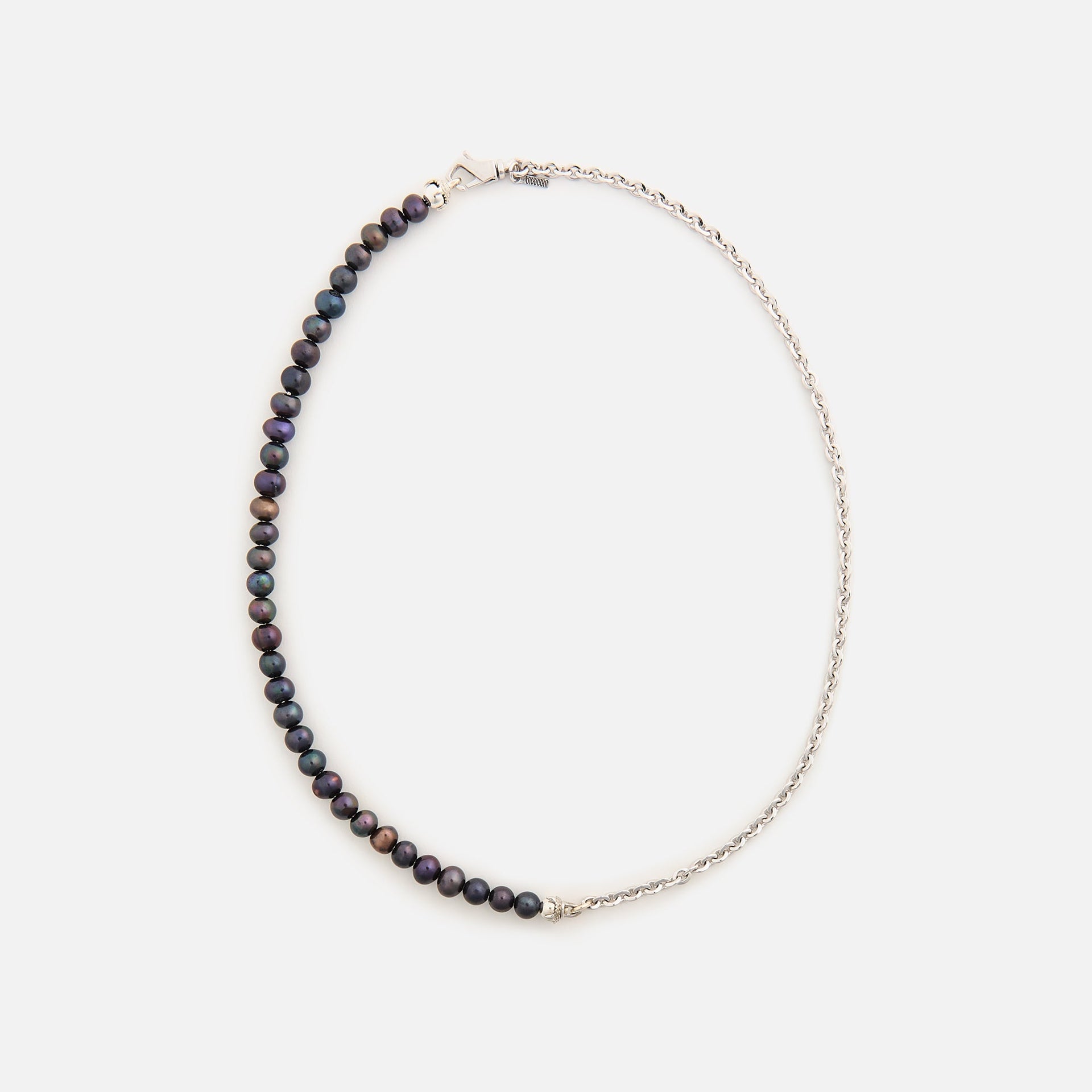 Emanuele Bicocchi Half Chain and Black Pearls Necklace (Small) - Silver / Black