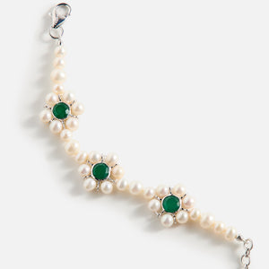 Veert The Trio Flower Pearl Bracelet - White Gold