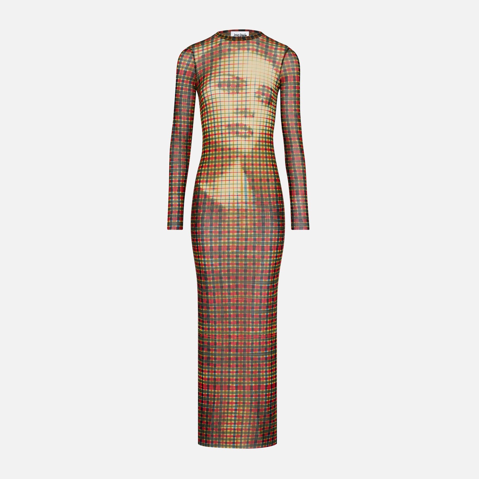 Jean Paul Gaultier Mesh Long Dress - Printed Tartan Face