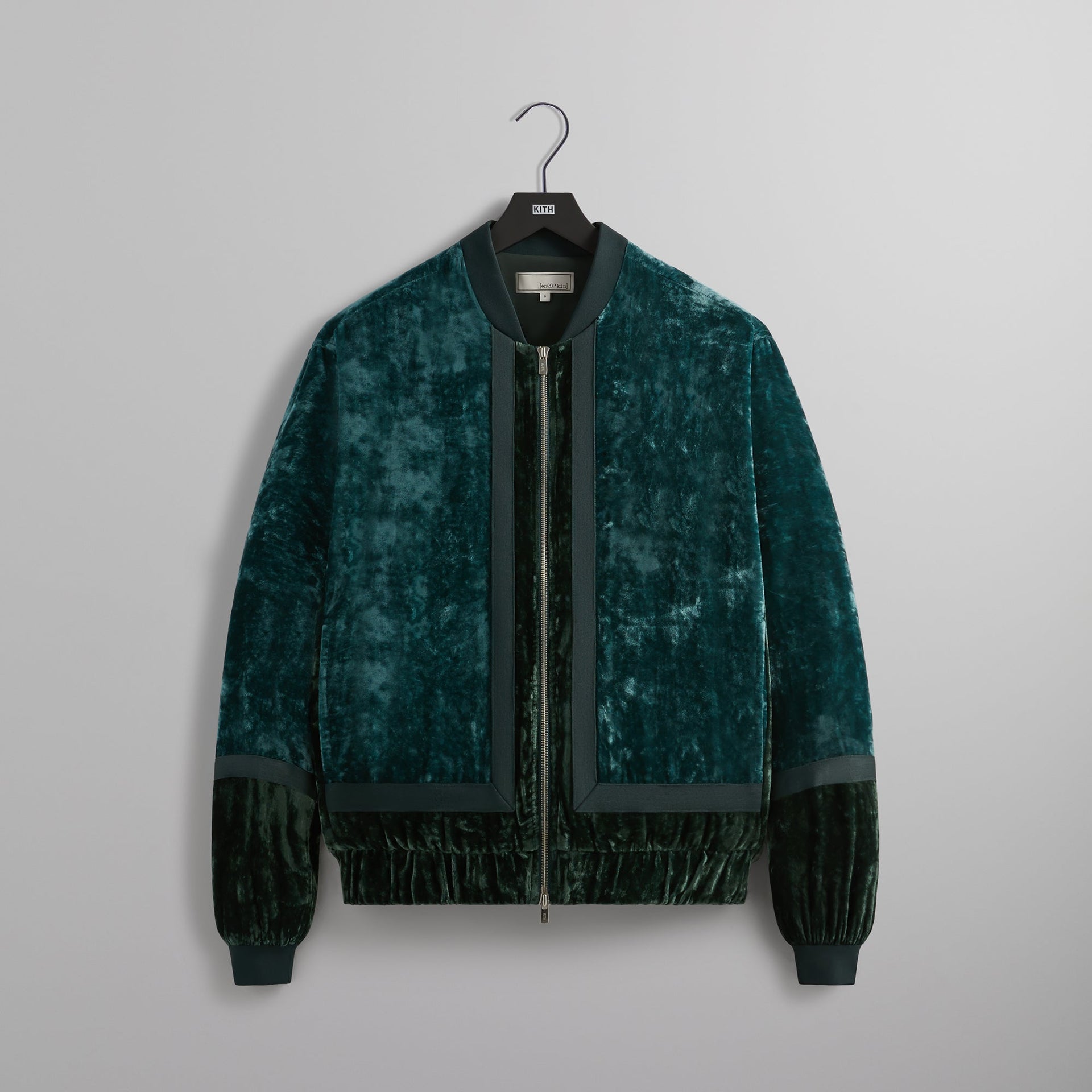 &Kin Crushed Velvet Silas Bomber Jacket - Algae