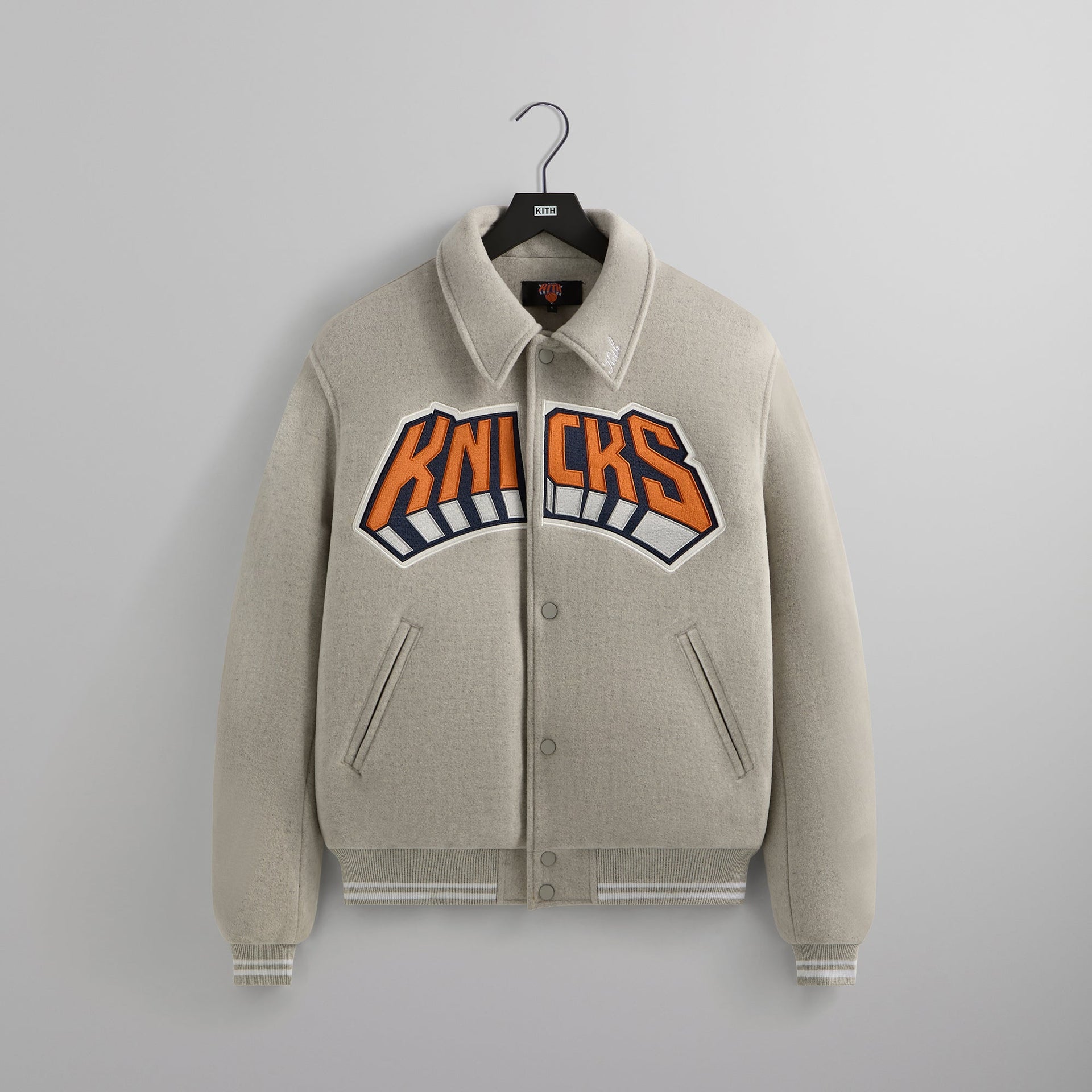 Kith for the New York Knicks Wings Wool Coaches Jacket - Light Heather Grey