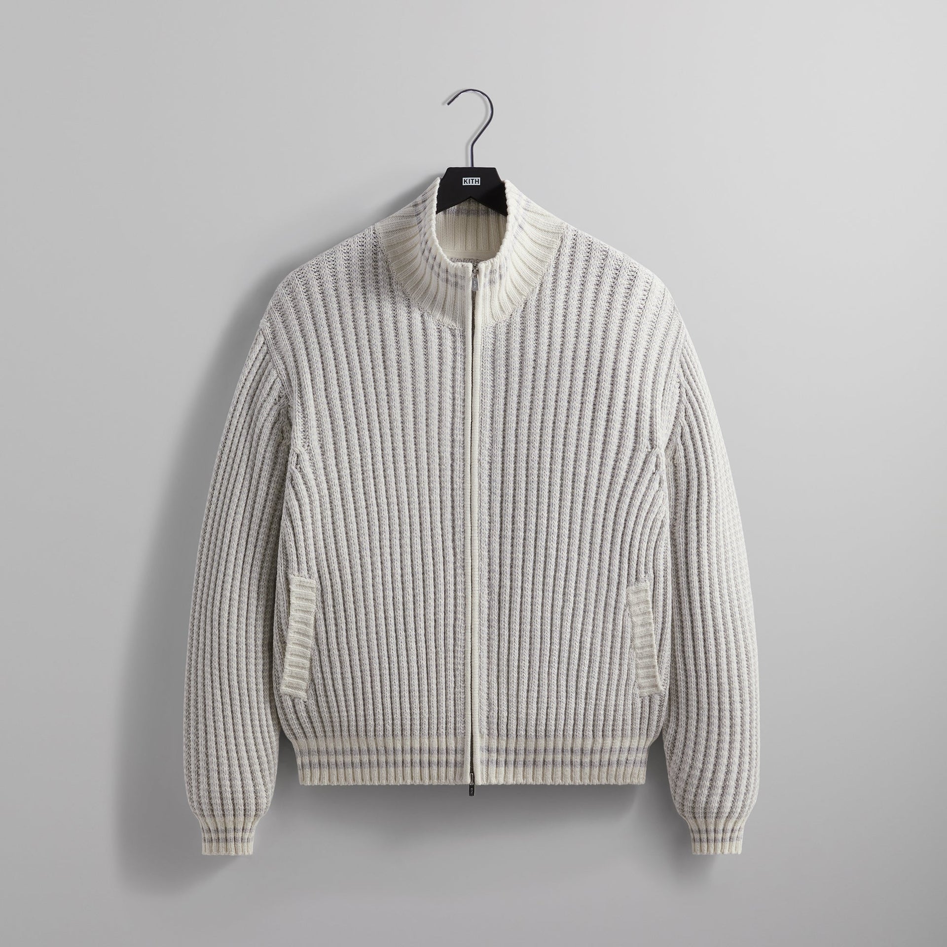 Kith Wyona Open Knit Full Zip Sweater - Light Heather Grey