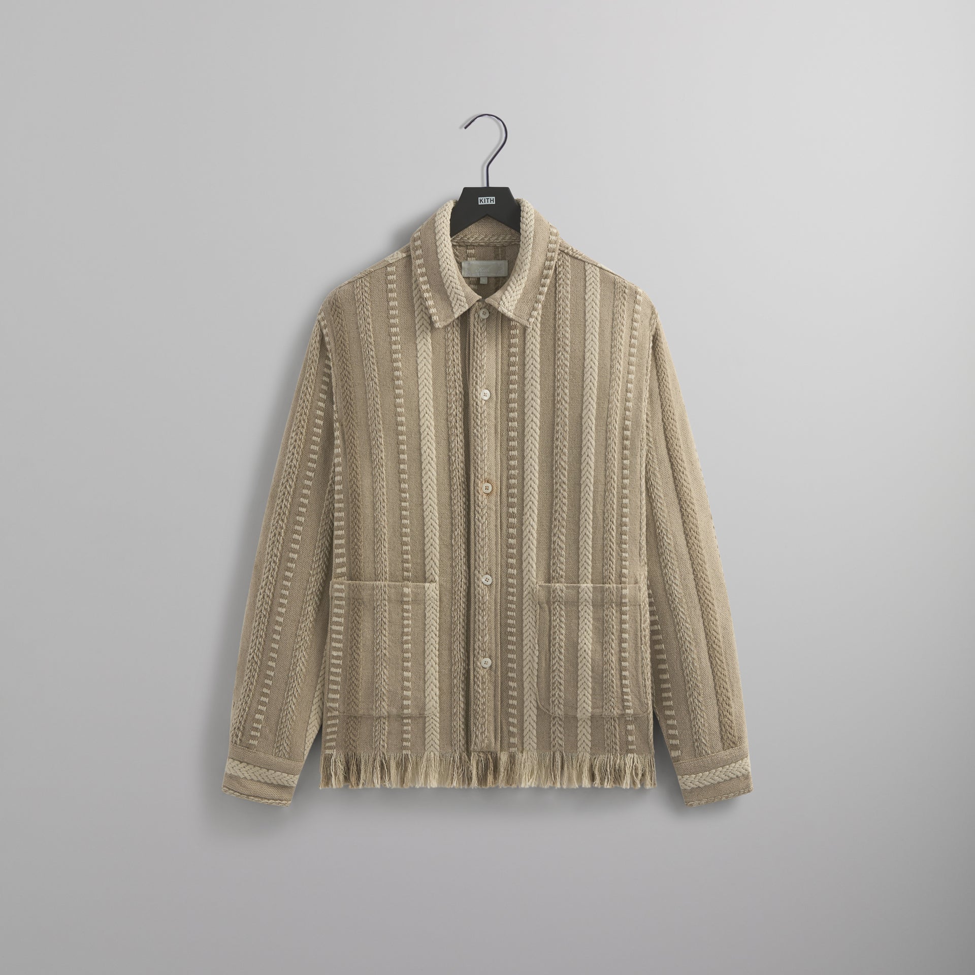 Kith Mixed Stripe Tweed Boxy Collared Overshirt - Creme