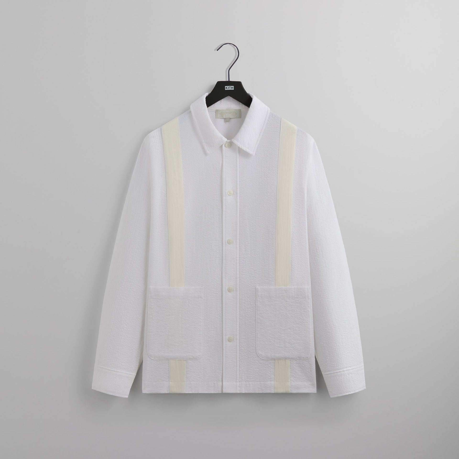 Kith Seersucker Long Sleeve Boxy Collared Overshirt - White