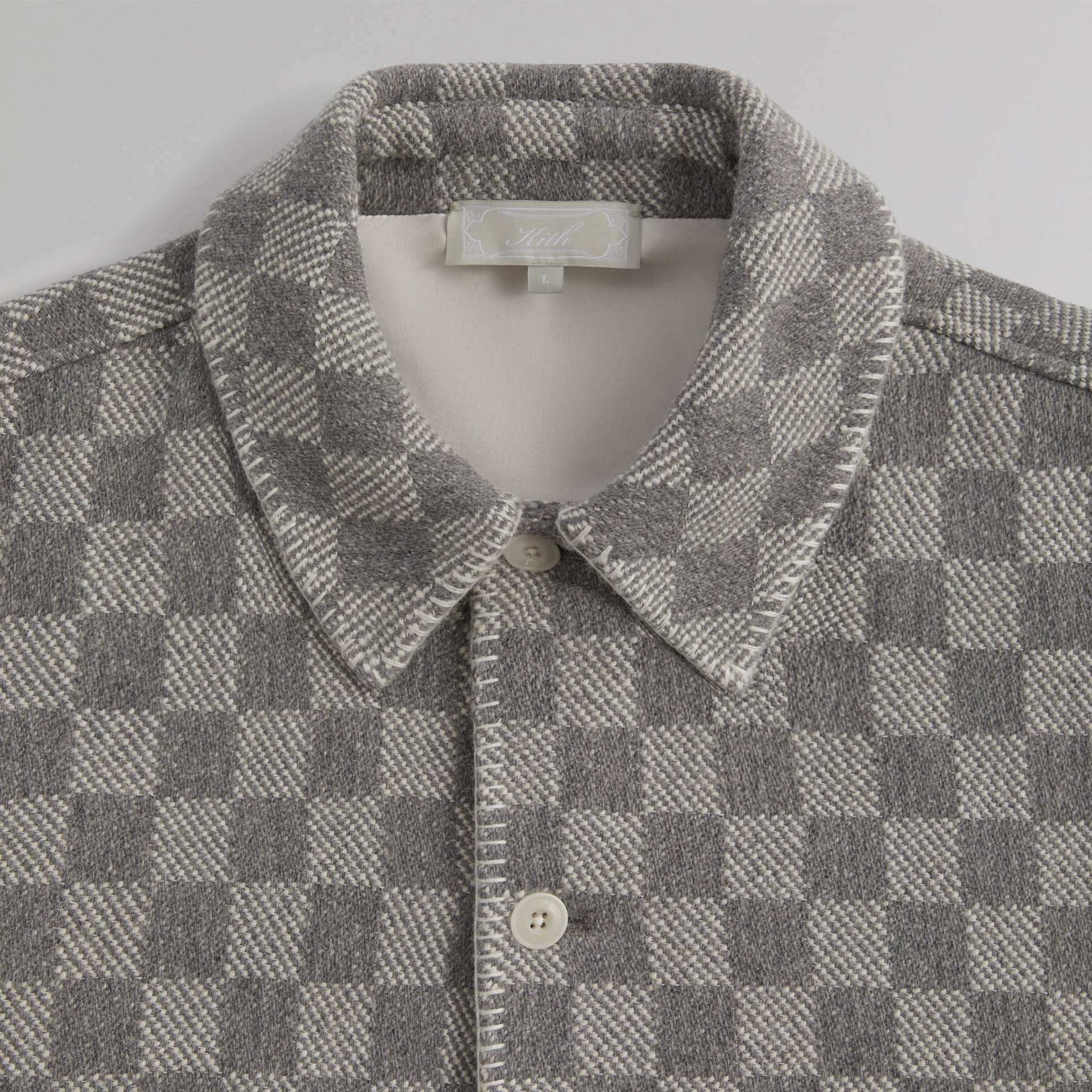 Kith Check Boucle Boxy Collared Overshirt - Steel