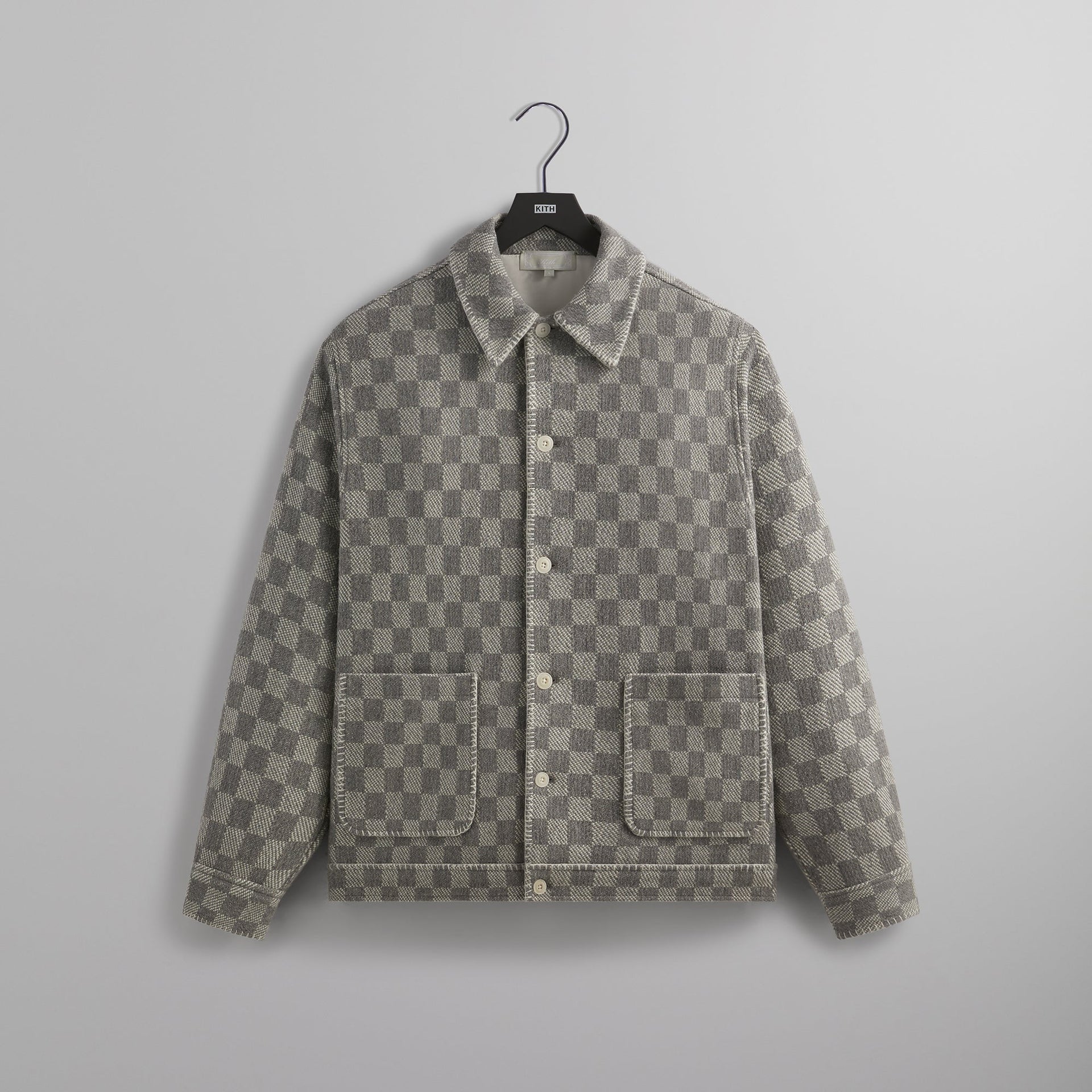 Kith Check Boucle Boxy Collared Overshirt - Steel