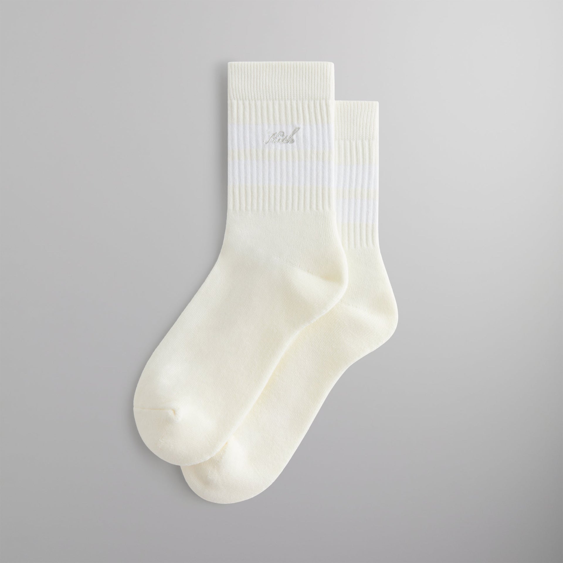 Kith Striped Mid Crew Socks With Script Embroidery - Sandrift