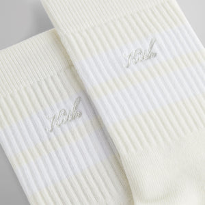 Kith Striped Mid Crew Socks With Script Embroidery - Sandrift