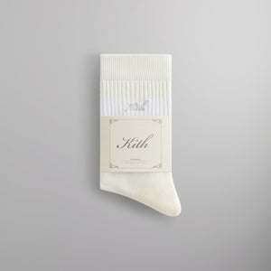 Kith Striped Mid Crew Socks With Script Embroidery - Sandrift