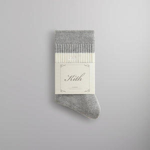 Kith Striped Mid Crew Socks With Script Embroidery - Heather Grey