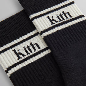 Kith Striped Mid Crew Cotton Socks With Jacquard Logo - Black