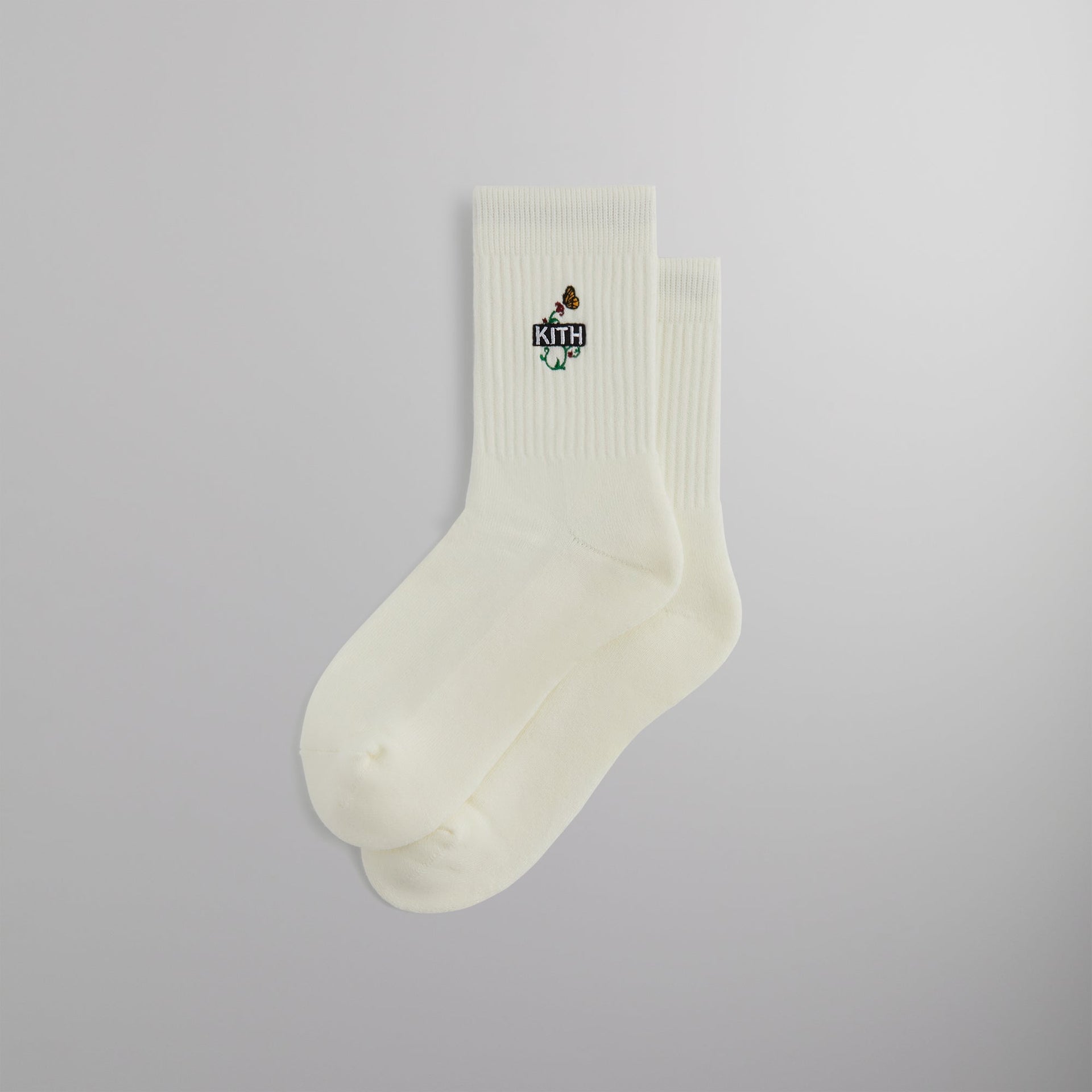 Kith Butterfly Box Logo Mid Crew Socks - White