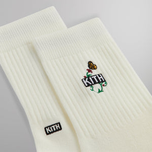 Kith Butterfly Box Logo Mid Crew Socks - White