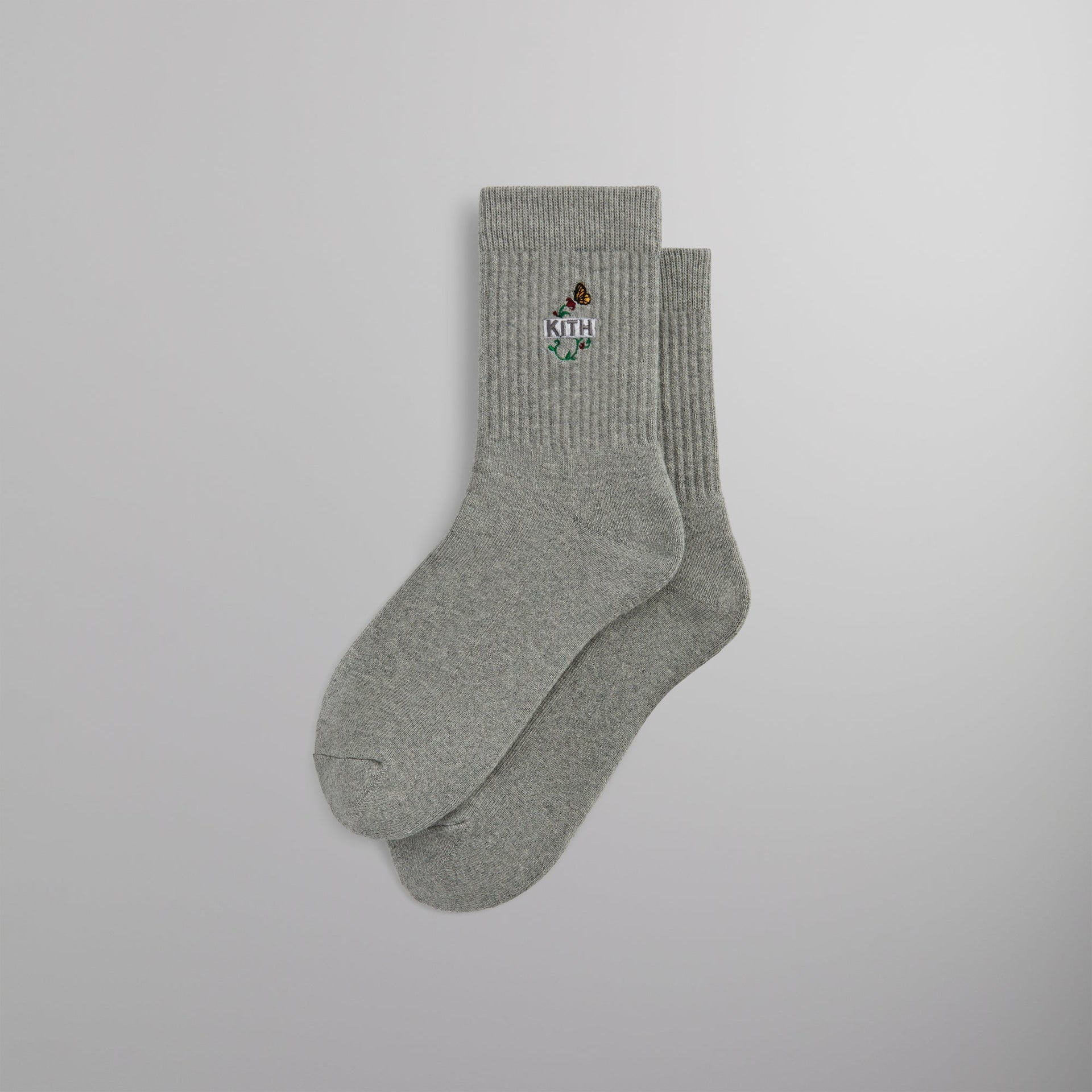 Kith Butterfly Box Logo Mid Crew Socks - Heather Grey