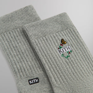 Kith Butterfly Box Logo Mid Crew Socks - Heather Grey