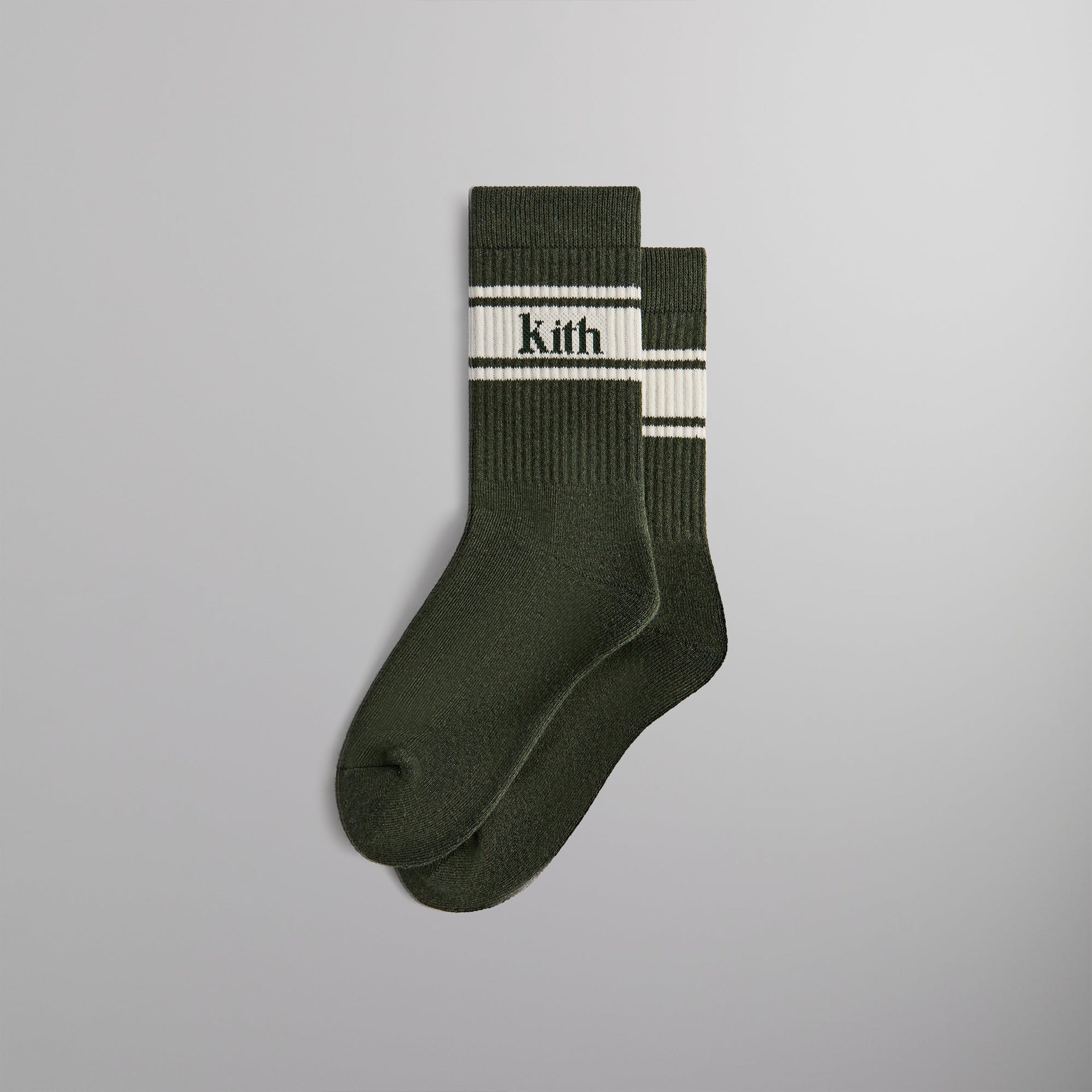 Kith Serif Jacquard Striped Crew Socks - Algae