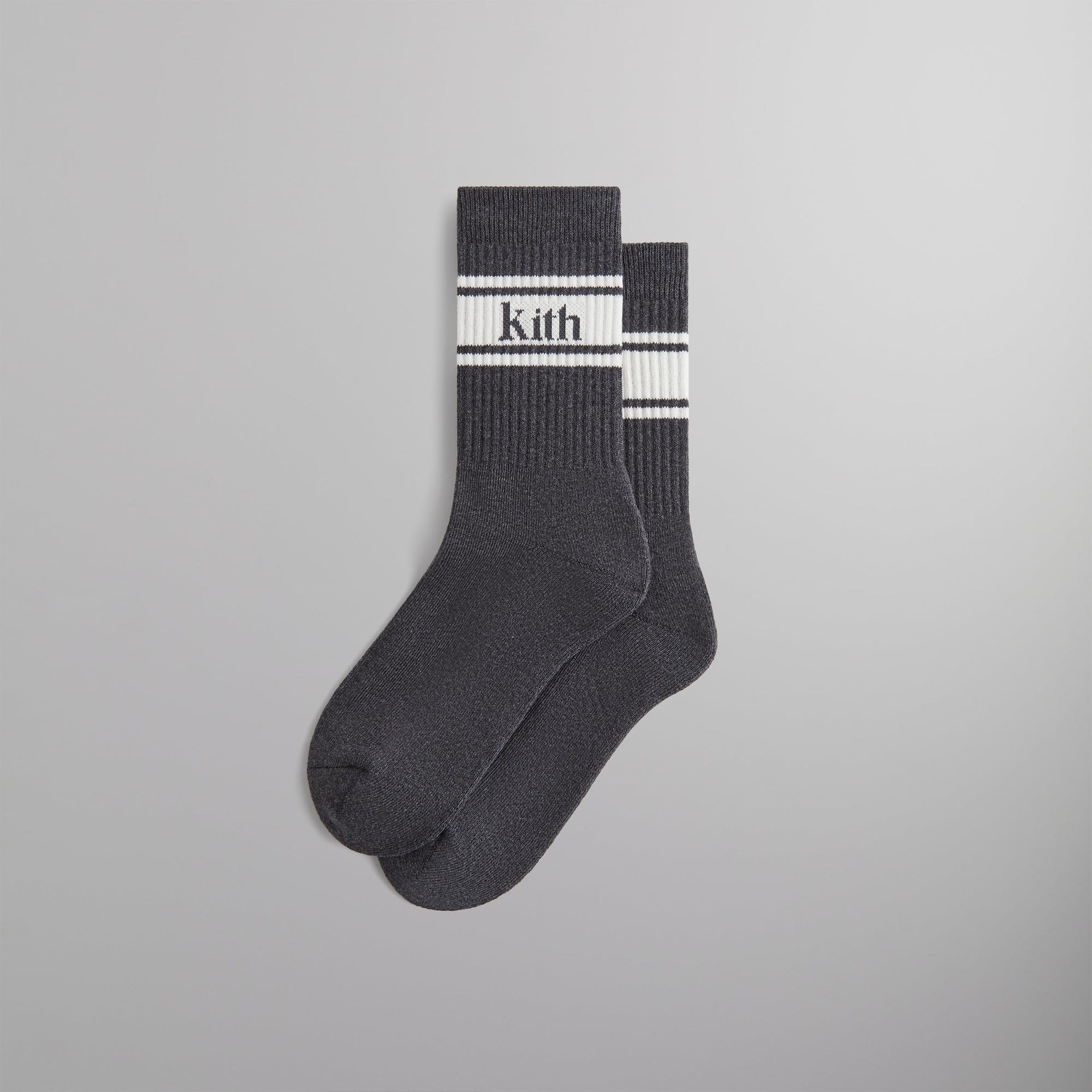 Kith Serif Jacquard Striped Crew Socks - Charcoal Heather