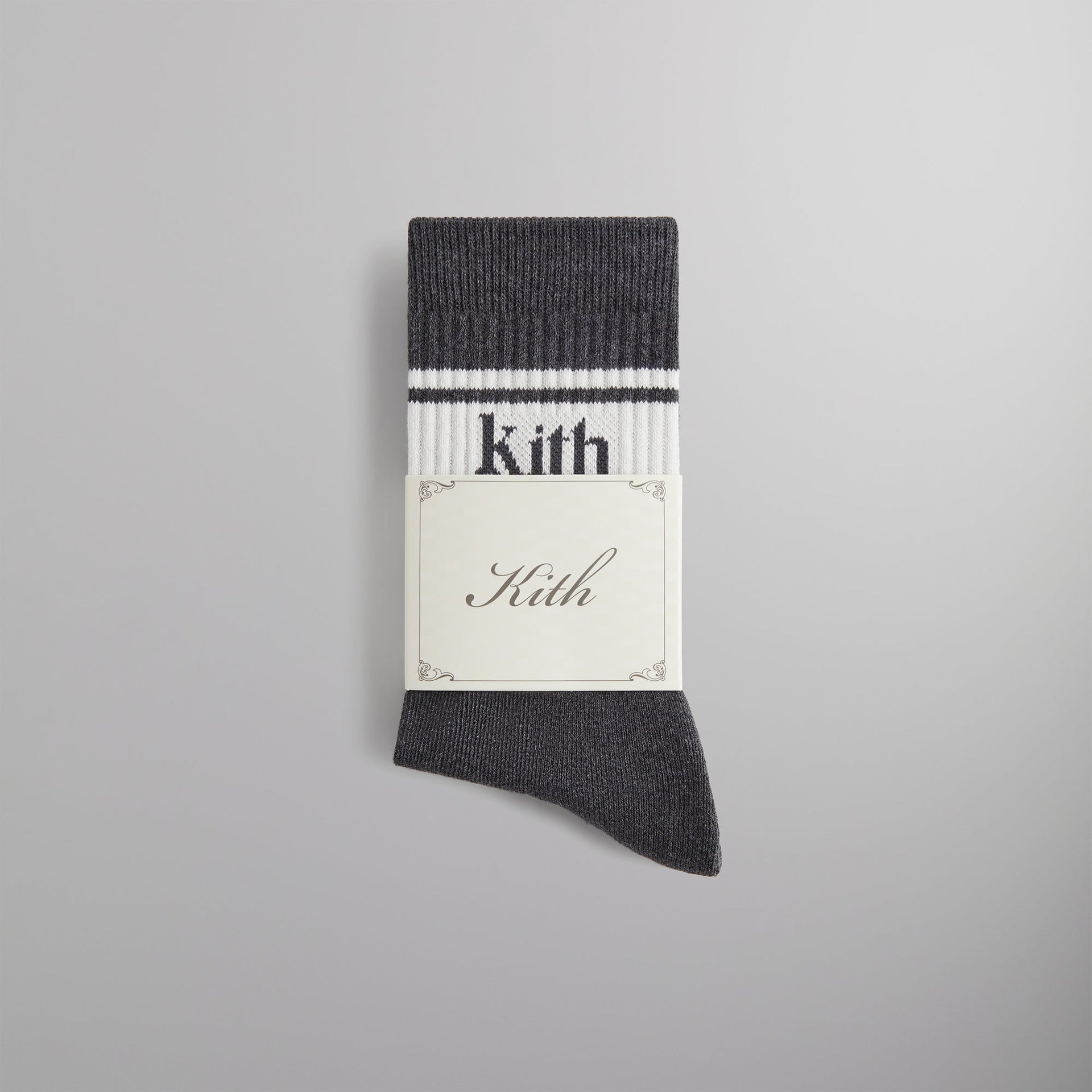 Kith Serif Jacquard Striped Crew Socks - Charcoal Heather