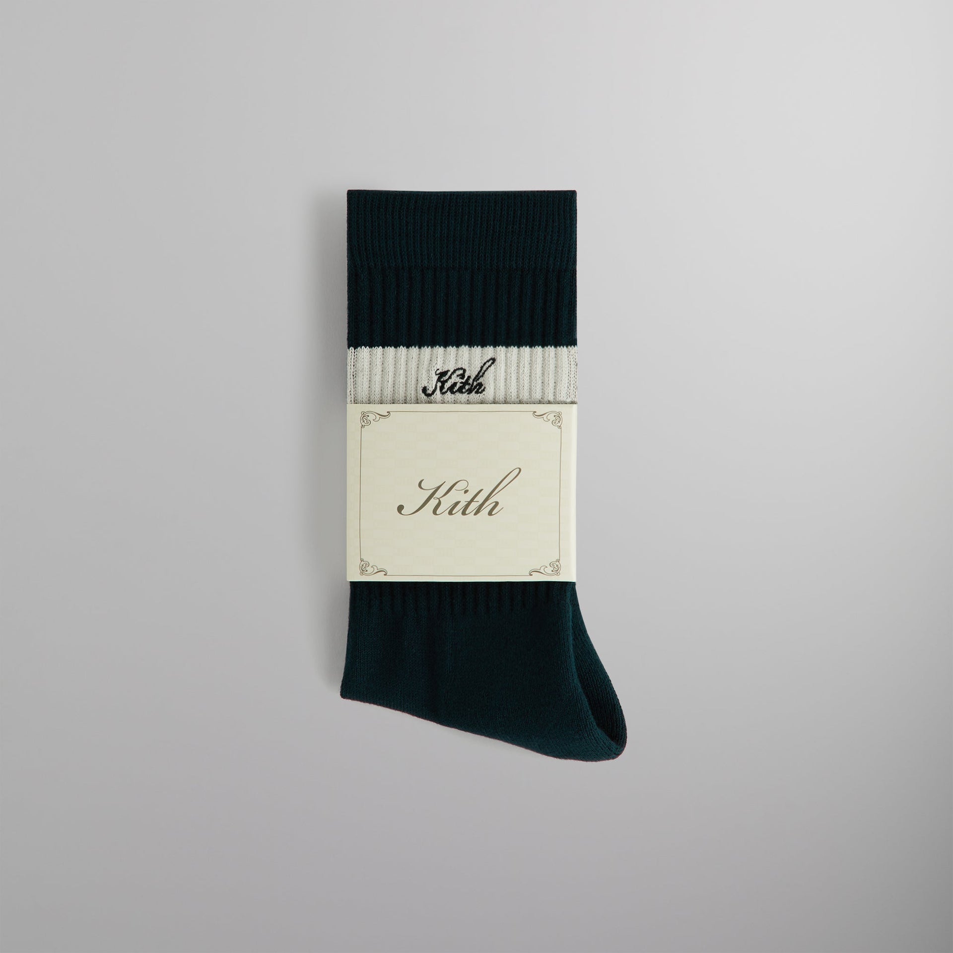 Kith Double Stripe Script Embroidered Cotton Crew Socks - Stadium