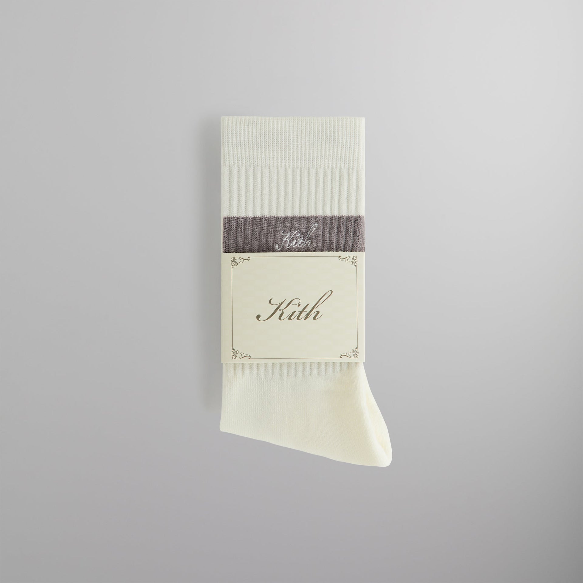 Kith Double Stripe Script Embroidered Cotton Crew Socks - Argon