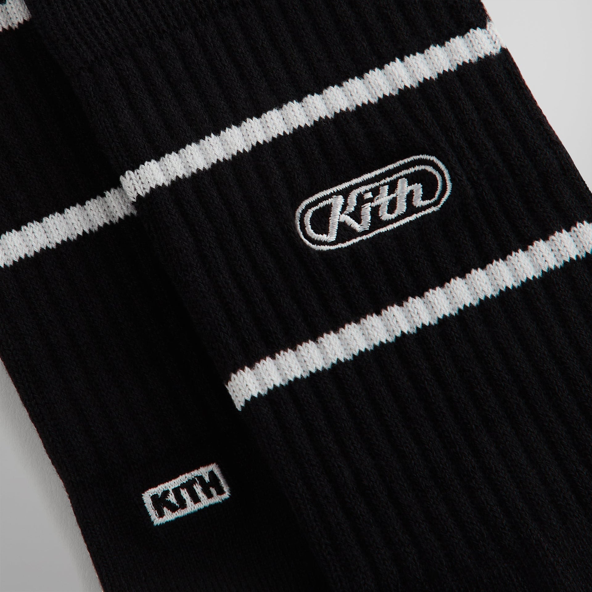 Kith Embroidered Logo Striped Crew Sock - Black