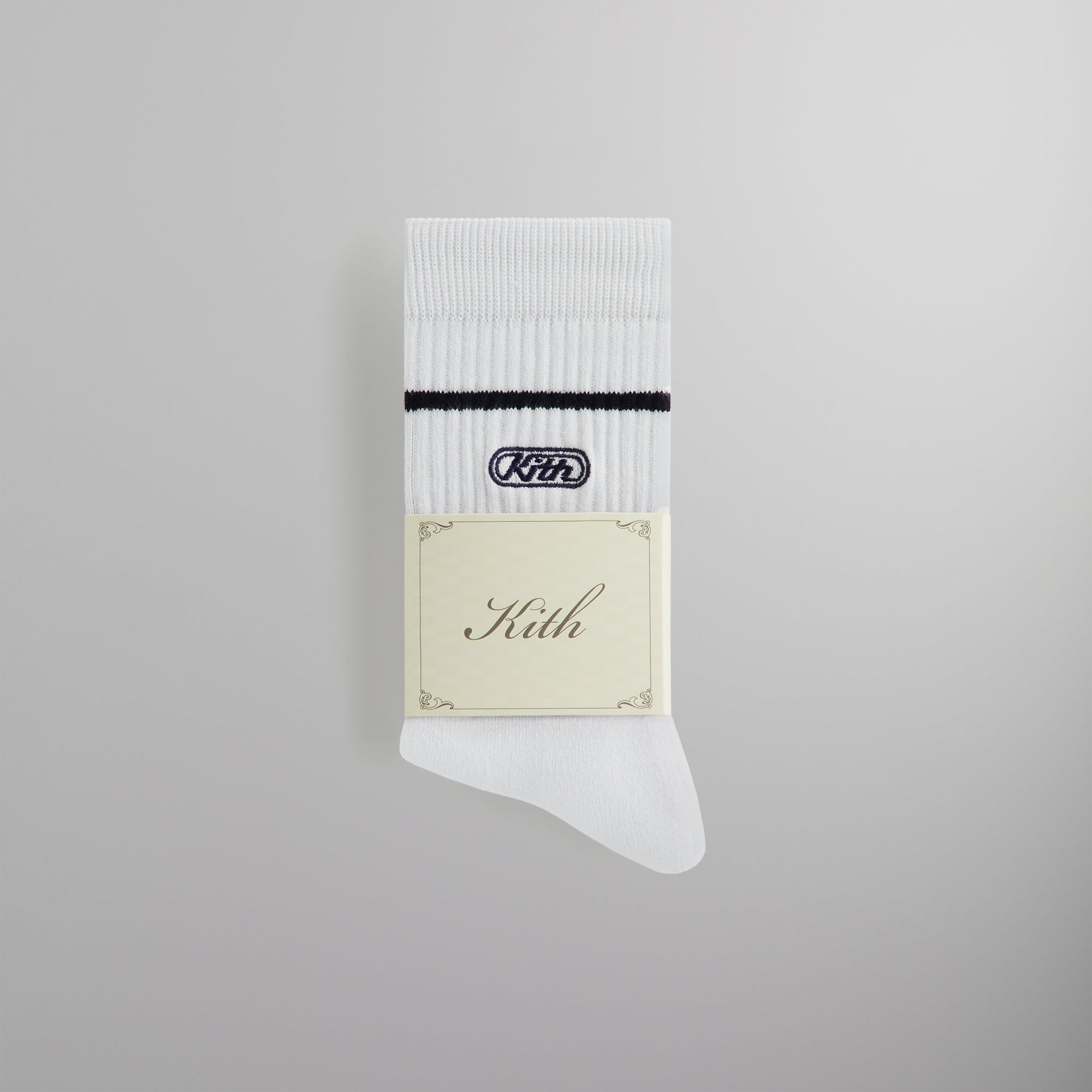 Kith Embroidered Logo Striped Crew Sock - White