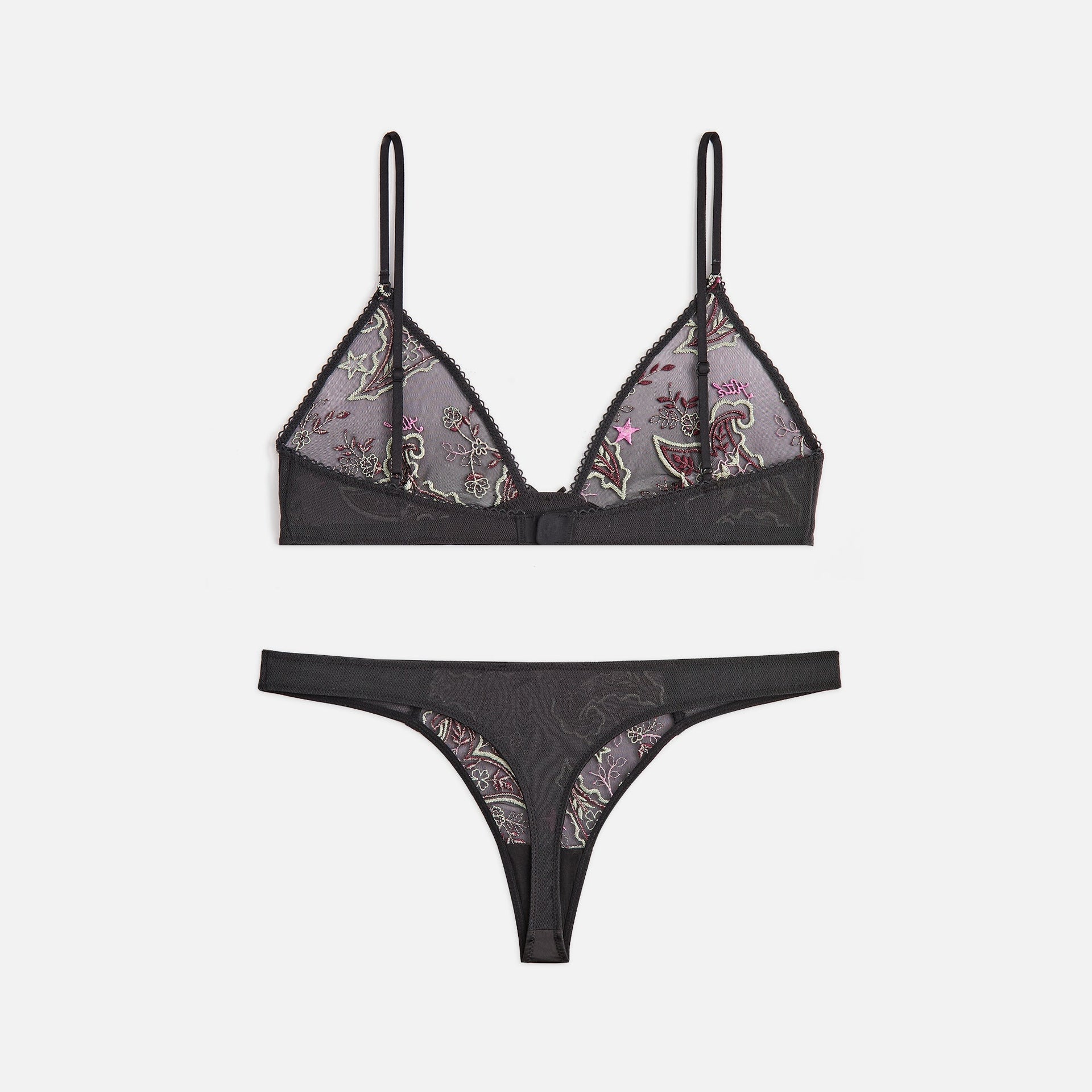 Kith Women Embroidered Bra & Thong Set - Black