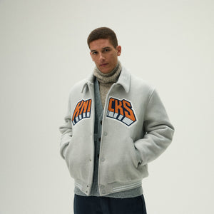 Kith for the New York Knicks Wings Wool Coaches Jacket - Light Heather Grey