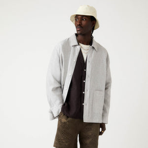 Kith Pinstripe Linen Long Sleeve Boxy Collared Overshirt - Light Heather Grey