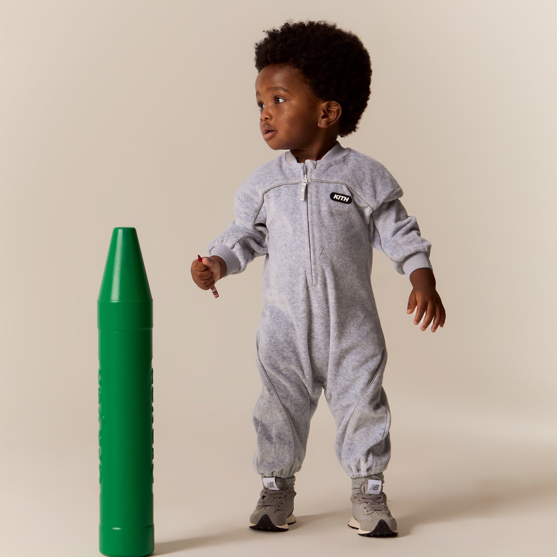 Kith Baby Velour Track Coverall - Heather Grey