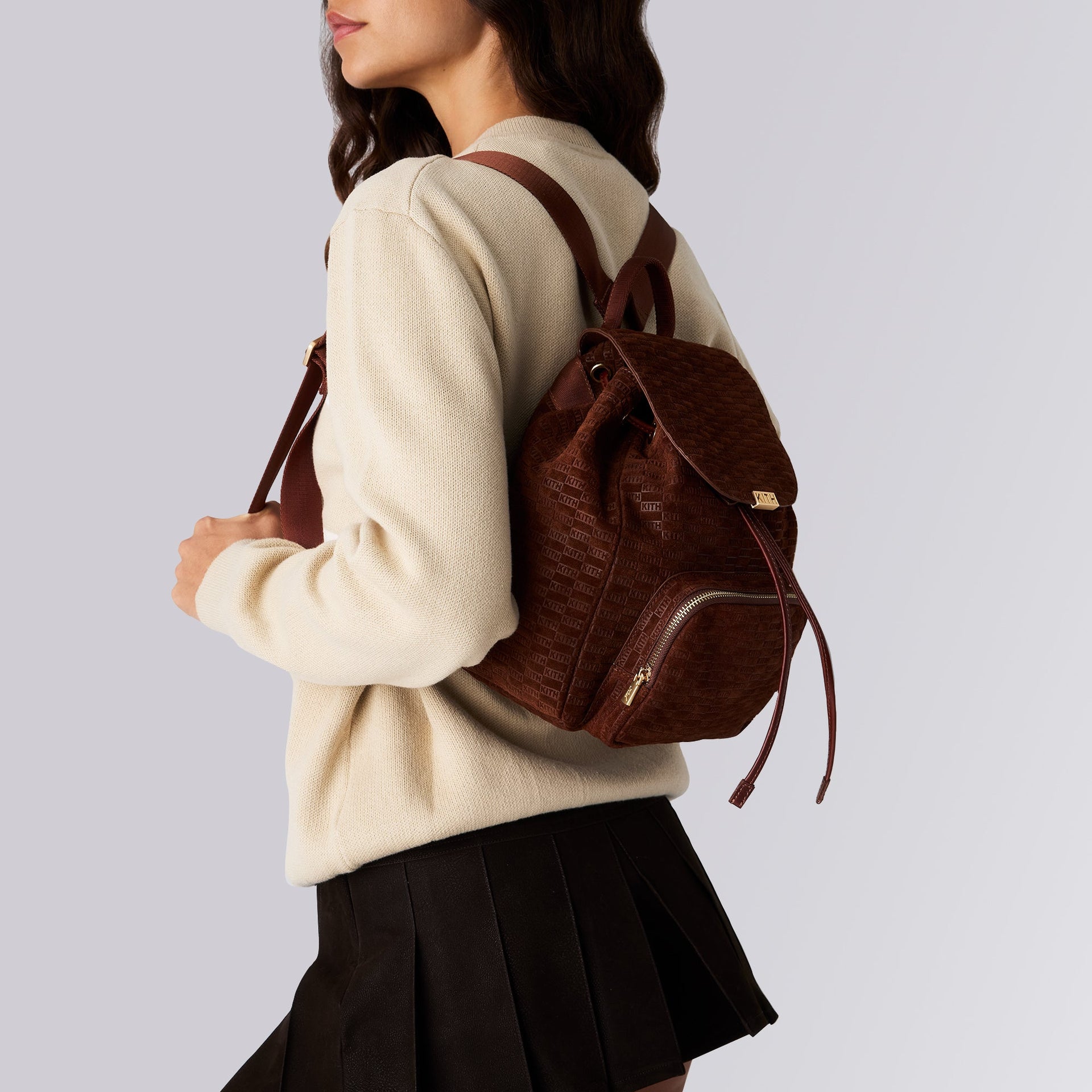 Kith Women Monogram Debossed Suede Backpack - Walnut