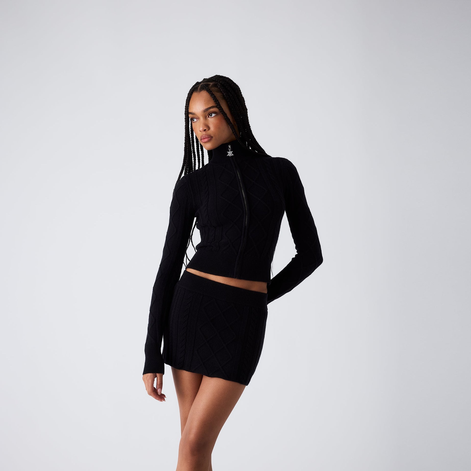 Kith Women Terrell Cable Knit Track Zip - Black