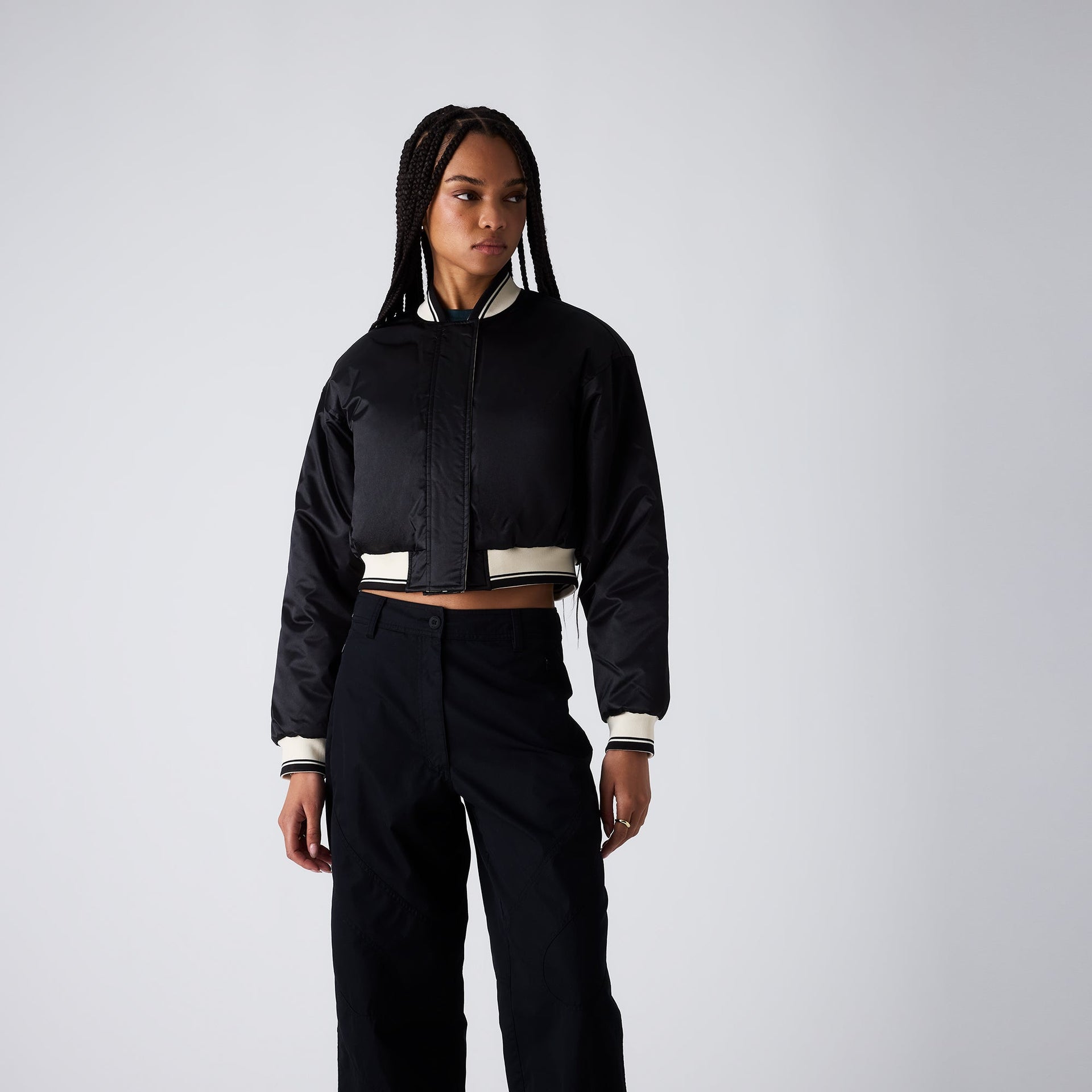 Kith Women Landry Cropped Satin Bomber - Black