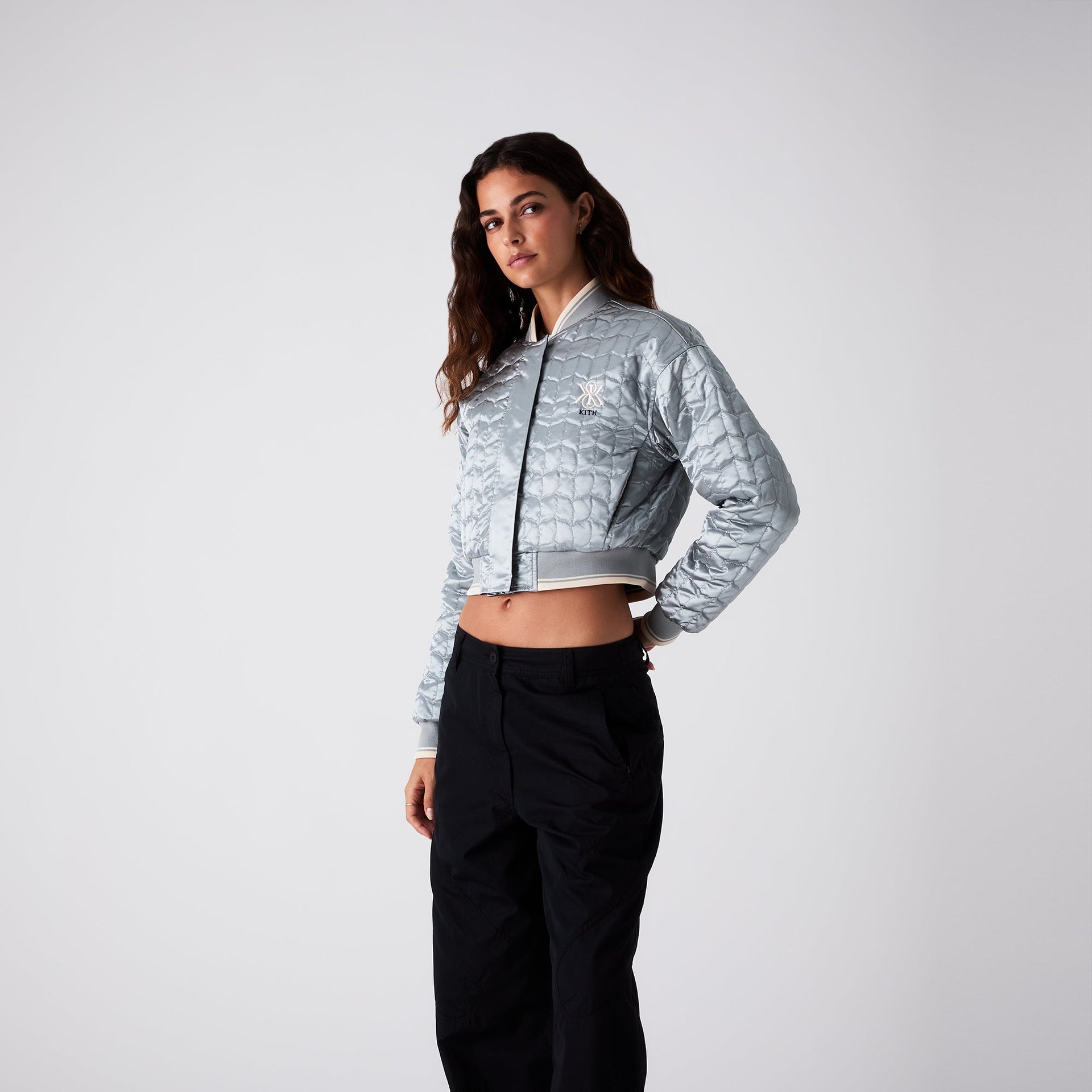 Kith Women Landry Cropped Satin Bomber - Nocturnal