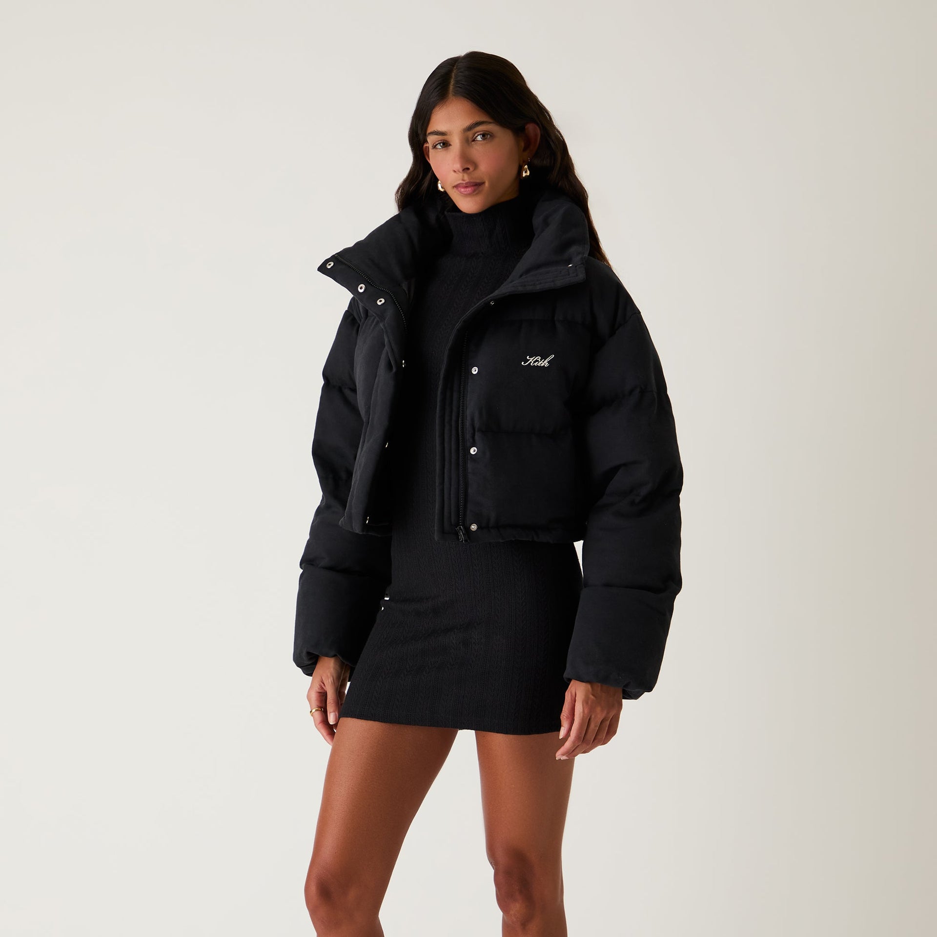 Kith Women Shae Cropped Denim Puffer - Washed Black