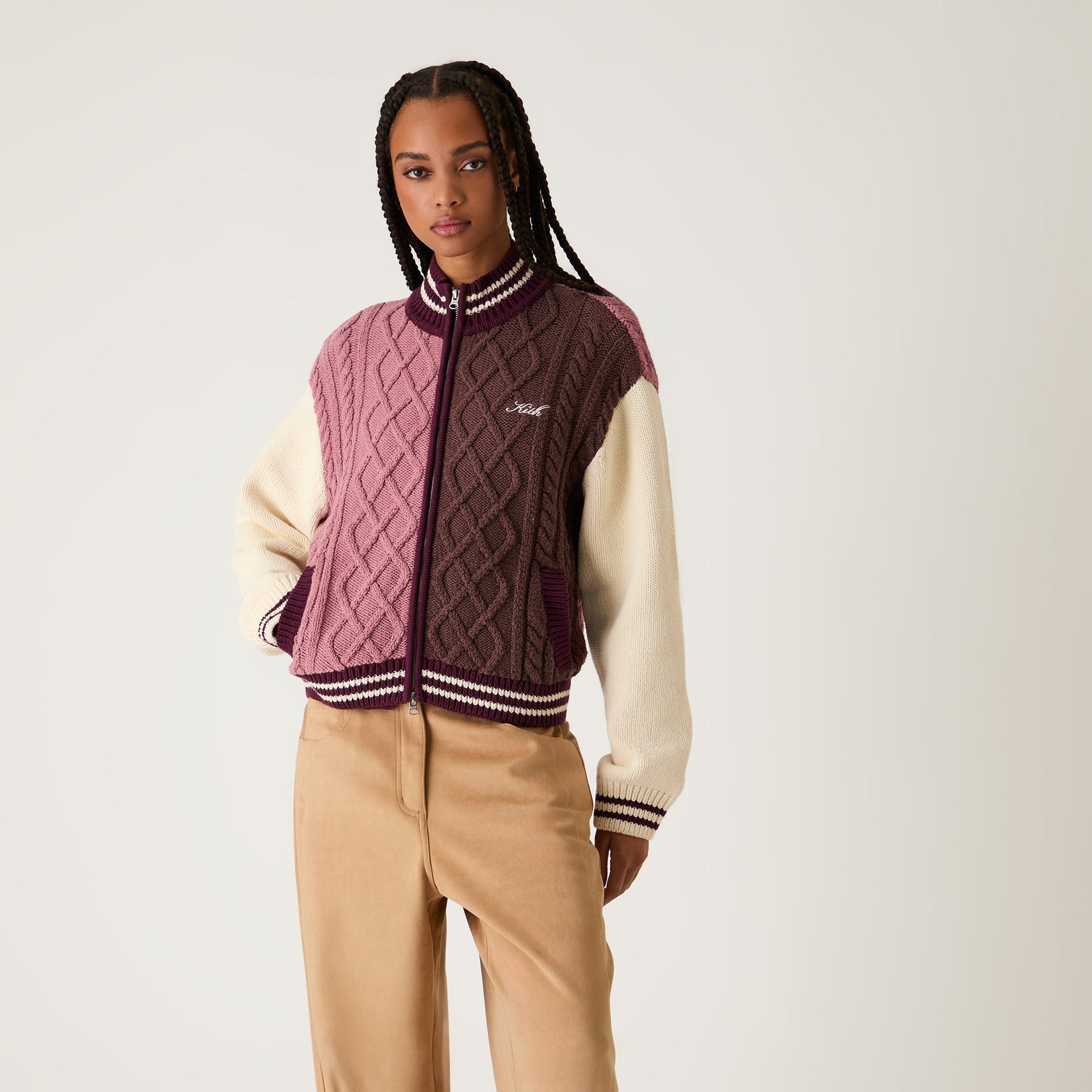 Kith Women Wyler Blocked Full Zip Sweater - Pink Opal